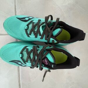 Saucony Aqua and Black Athletic Sneakers